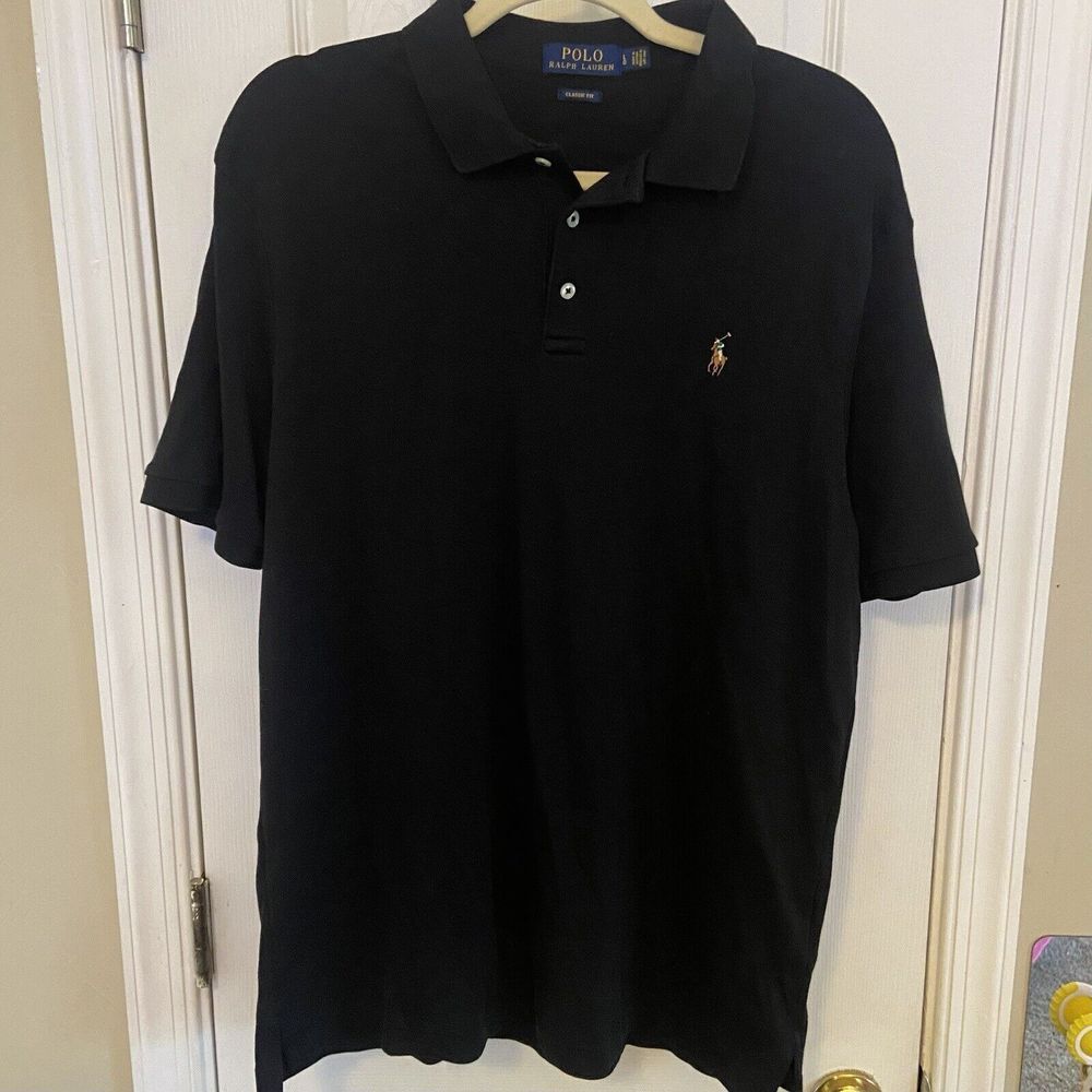 Polo Ralph Lauren Soft Touch Polo Men's Large Black Shirt Multicolor Logo